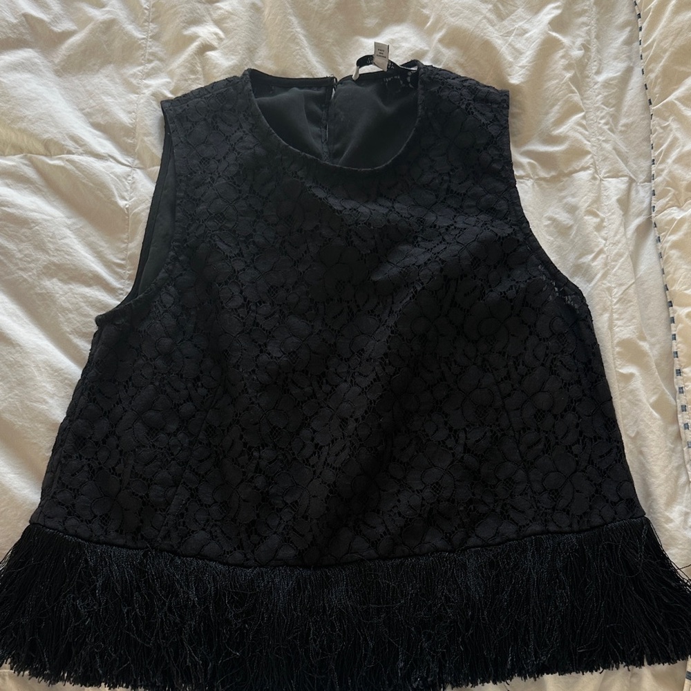 10 Crosby Derek Lam Black Lace Tank Top with Fringe